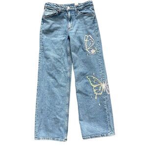 H&M Wide Leg Low Rise Jeans with embroidered butterflies Size 12 Kids